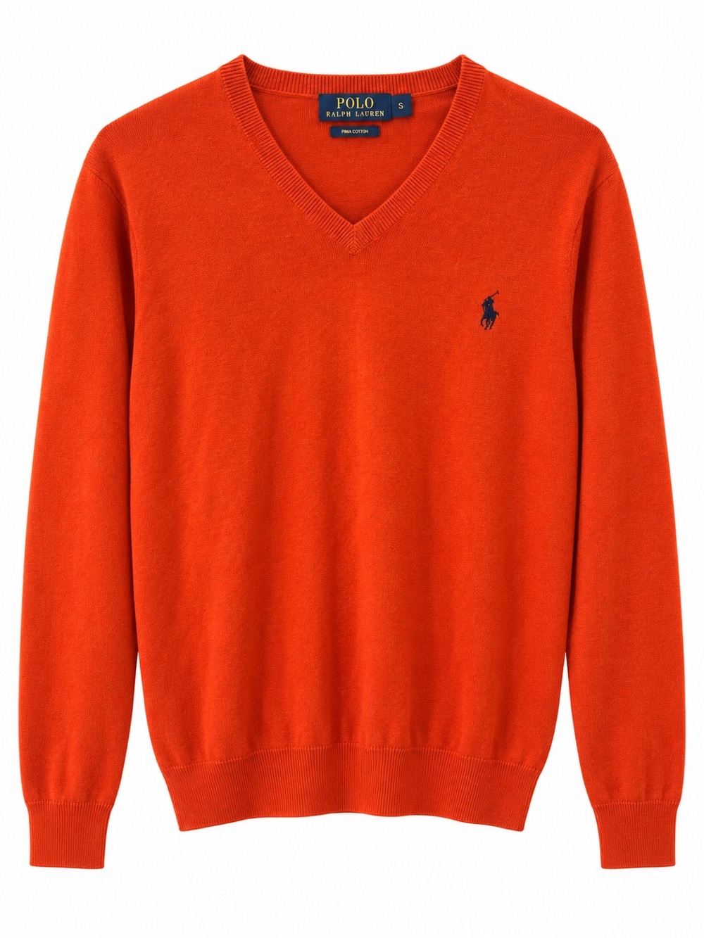 Polo Ralph Lauren Orange Pima Cotton V-Neck Sweater Small Tags Attached